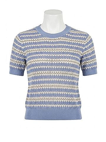 Lilla P Stripe Novelty Crewneck Top in Blue (view 1)