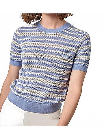 Lilla P Stripe Novelty Crewneck Top in Blue (view 2)