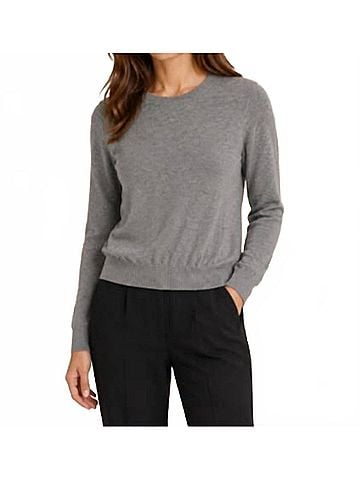Minnie Rose Supima Long Sleeve Crew Top in Ash Grey (view 2)