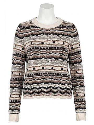 Autumn Cashmere Pointelle Multi Stripe Crewneck Sweater in Bleach White/Blue (view 1)