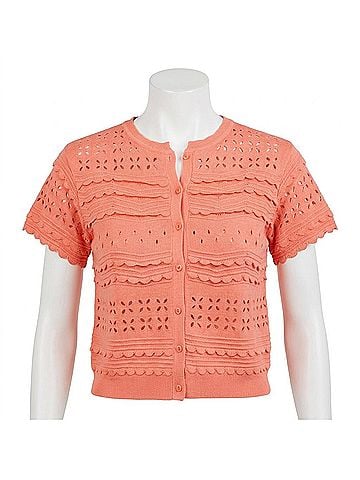 Ulla Johnson Abriana Eyelet Knit Cardigan in Coral (view 1)