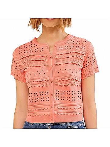 Ulla Johnson Abriana Eyelet Knit Cardigan in Coral (view 2)