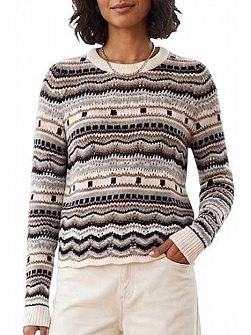 Autumn Cashmere Pointelle Multi Stripe Crewneck Sweater in Bleach White/Blue (view 2)