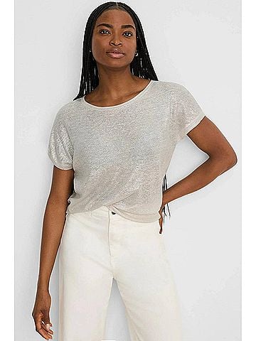 Nic + Zoe Glazed Feather Knit Sweater in Cobblestone (view 2)