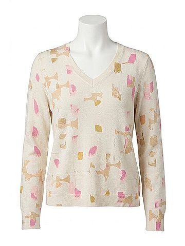 Nic + Zoe Mod Mix V Neck Sweater in Cream Multi (view 1)