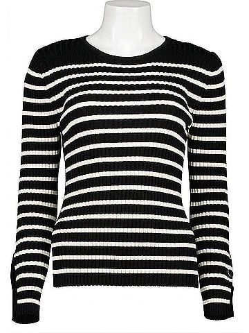 Bishop + Young Women's Stripe Long Sleeve Sweater in Black (view 1)