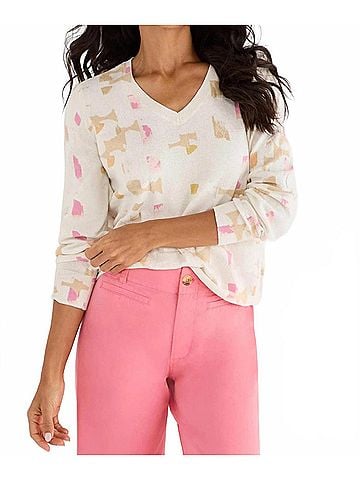 Nic + Zoe Mod Mix V Neck Sweater in Cream Multi (view 2)