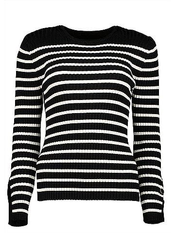 Bishop + Young Women's Stripe Long Sleeve Sweater in Black (view 2)