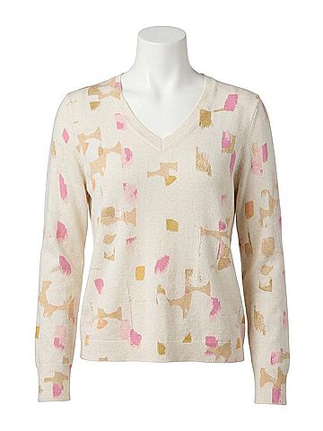 Nic + Zoe Mod Mix V Neck Sweater in Cream Multi (view 1)