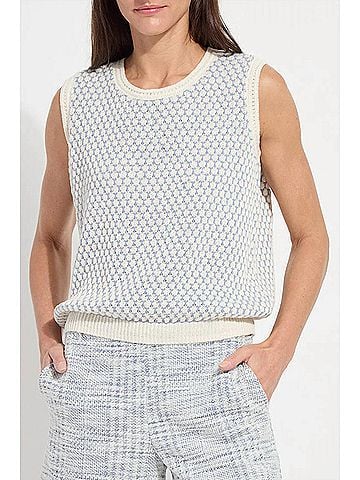 Lyssé Claire Textured Mesh Sweater in Ecru/Azzuro (view 2)