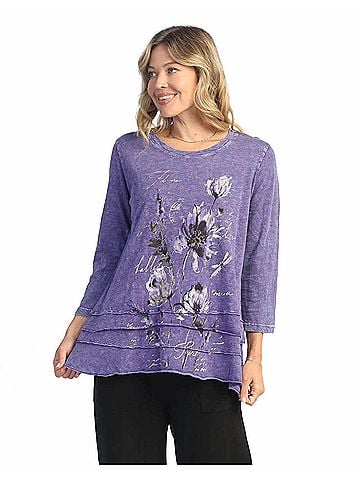 Jess & Jane Ballet Mineral Washed Cotton Layered Top in Purple (view 2)