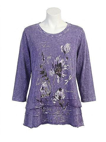 Jess & Jane Ballet Mineral Washed Cotton Layered Top in Purple (view 1)