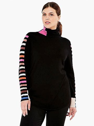 Nic + Zoe Sena Stripes Aside Vital Turtleneck Sweater - Plus in Black Multi (view 2)