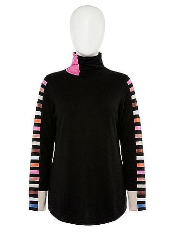 Nic + Zoe Sena Stripes Aside Vital Turtleneck Sweater - Plus in Black Multi (view 1)