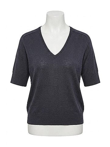 Lilla P V-Neck Saddle Sleeve Sweater in Navy (view 1)
