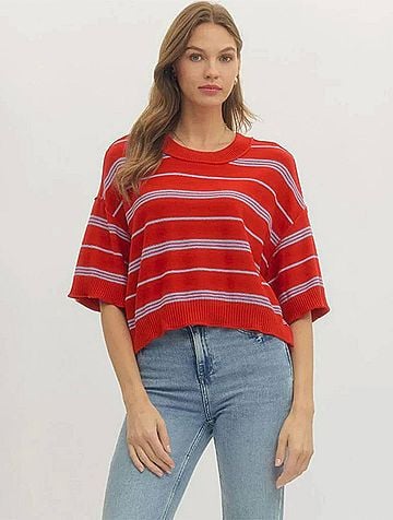 Entro Poppy Striped Sweater in Red (view 2)