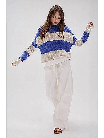 Free People Opal Rollneck Knit Stripe Sweater in Cobalt Combo (view 2)