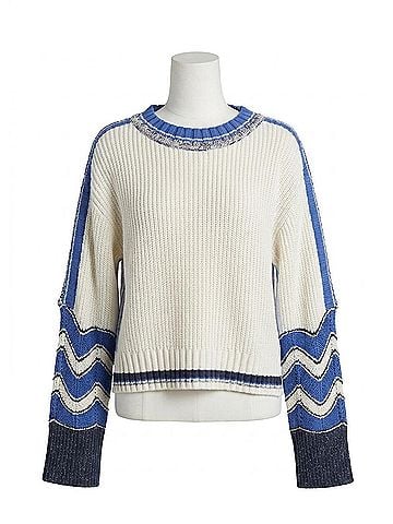 Skies Are Blue Mixed Media Stripe Sweater Top in Blue (view 1)