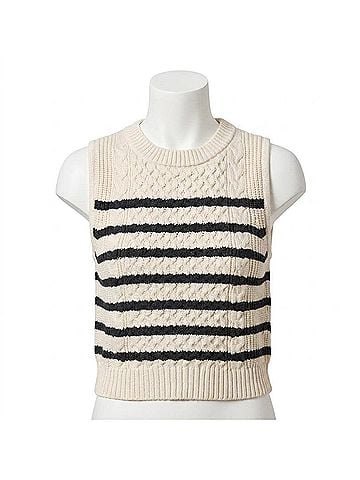 Lilla P Cropped Cable Tank Sweater in Stripe (view 1)