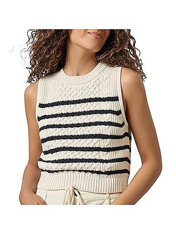 Lilla P Cropped Cable Tank Sweater in Stripe (view 2)