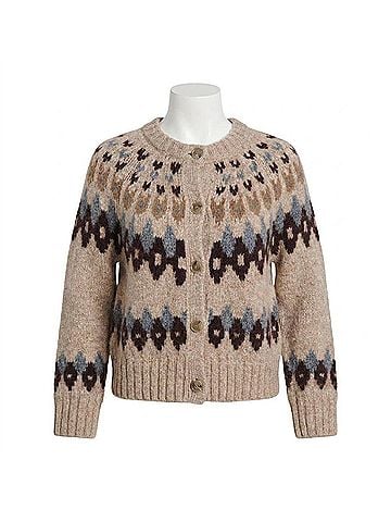 Veronica Beard Faireisle Cardigan in Oatmeal Melange Multi (view 1)