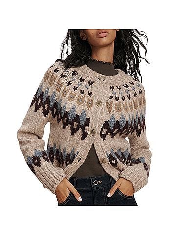 Veronica Beard Faireisle Cardigan in Oatmeal Melange Multi (view 2)