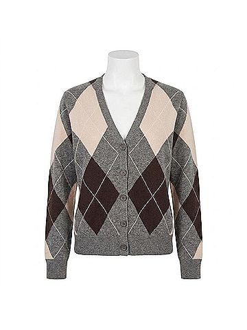 Enza Costa Knit Cashmere Cardigan in Argyle (view 1)