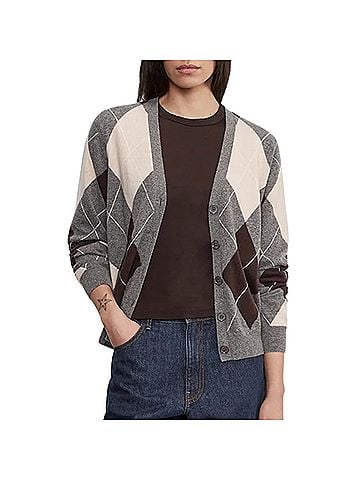Enza Costa Knit Cashmere Cardigan in Argyle (view 2)