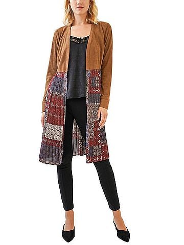 Mystree Martin Pleated Long Cardigan in Brown (view 2)