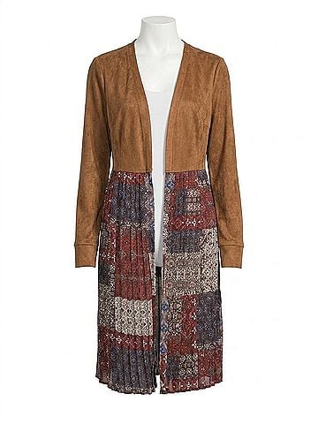 Mystree Martin Pleated Long Cardigan in Brown (view 1)