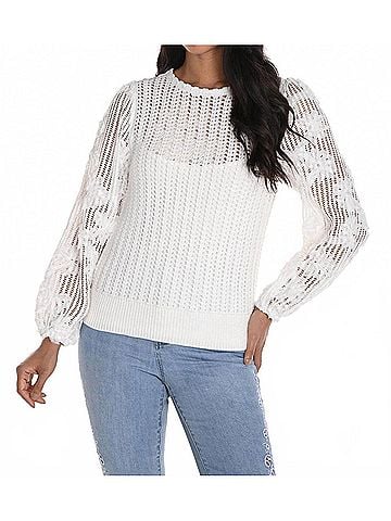 Frank Lyman Design Long Sleeve Knit Sweater Top in White (view 2)