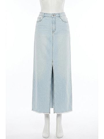Tribal Full Length Denim Skirt W/Pockets And Slit in Blue White (view 1)