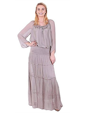 GiGi Moda Solima Long Tiered Maxi Skirt in Taupe (view 2)
