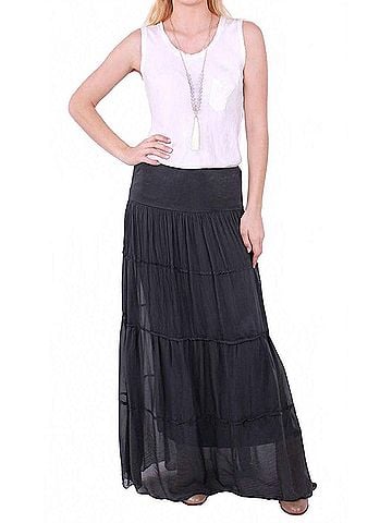 GiGi Moda Solima Long Tiered Maxi Skirt in Charcoal (view 2)