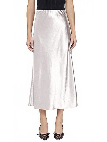Current Air Metallic Silk Midi Skirt in Silver (view 2)