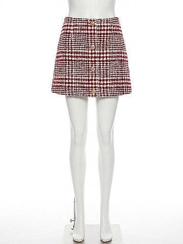 French Connection Brushed Houndstooth Mini Skirt in Red (view 1)