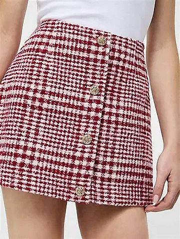 French Connection Brushed Houndstooth Mini Skirt in Red (view 2)