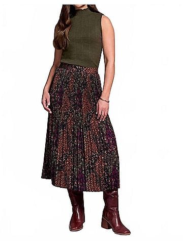 Tribal Plisse Midi Skirt in Plumwine (view 2)
