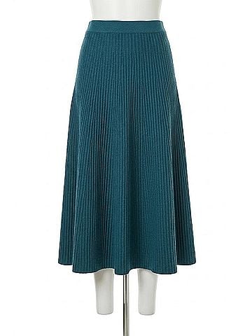 Lilla P Flared Knit Midi Skirt in Deep Sea (view 1)
