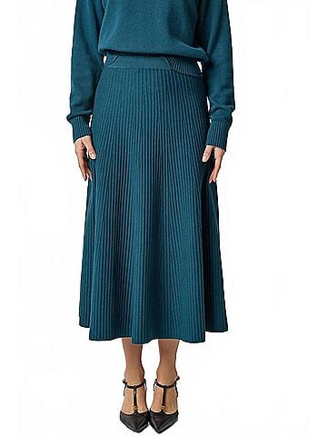 Lilla P Flared Knit Midi Skirt in Deep Sea (view 2)