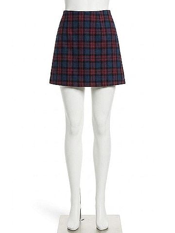 French Connection Melba Plaid Suiting Mini Skirt in Marine/ Cabernet (view 1)