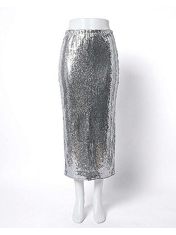 Elan Women's Midi Sequin Skirt in Silver (view 1)