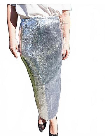 Elan Women's Midi Sequin Skirt in Silver (view 2)