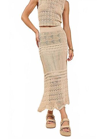 Sadie & Sage Dya Crochet Knit Midi Skirt in Cream (view 2)
