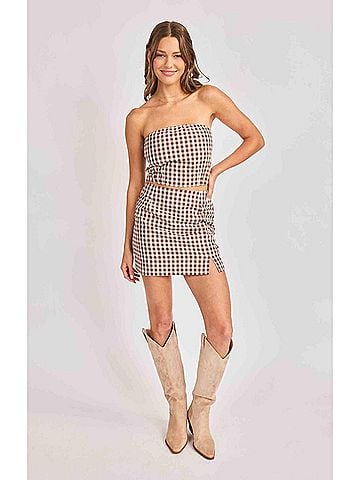 Sadie & Sage Mustang Gingham Skirt in Brown (view 2)
