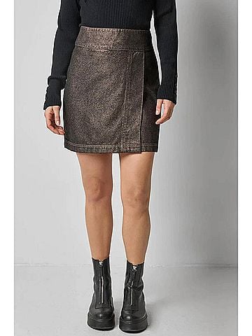 Lilla P Metallic Mini Skirt in Copper Denim (view 2)
