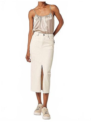 APRICOT Split Seam Denim Midi Skirt in Cream (view 2)