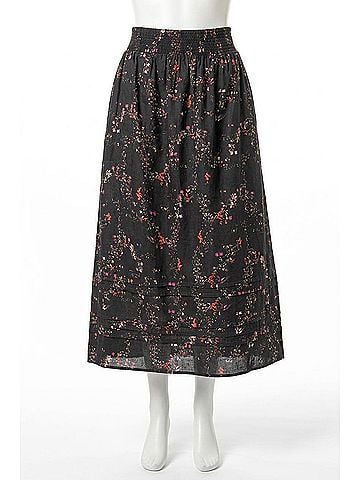 Lilla P Printed Woven Pleated Hem Skirt in Black Floral (view 1)