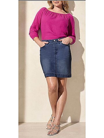 Tribal Denim Skort With Pockets in Denim (view 2)