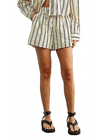 MIOU MUSE Stripe Drawstring Shorts in Black (view 2)